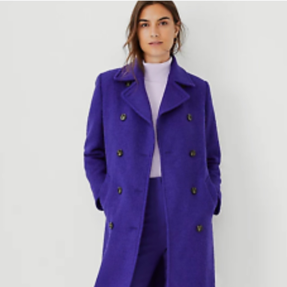 Ann Taylor Petite Textured Double Breasted Coat, Rich Ultraviolet, L Petite